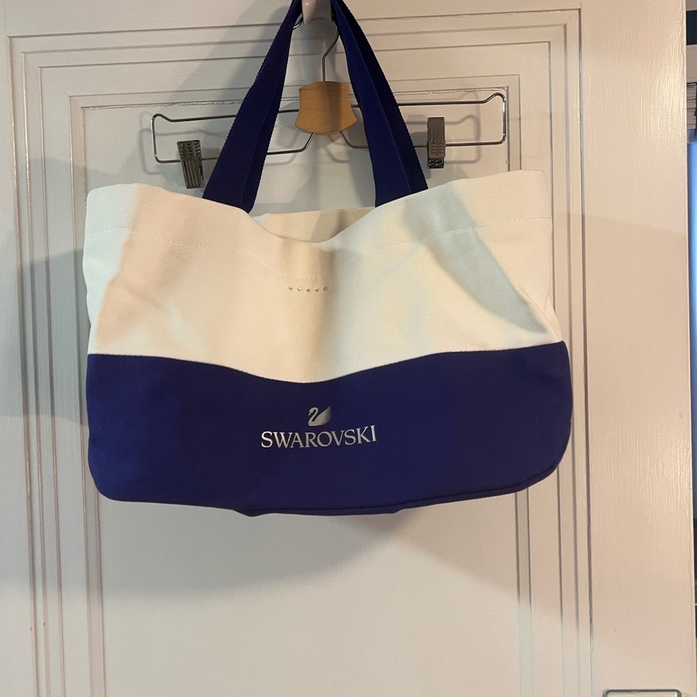 Swarovski White and Blue overnight beach Travel tote Bag NWOT